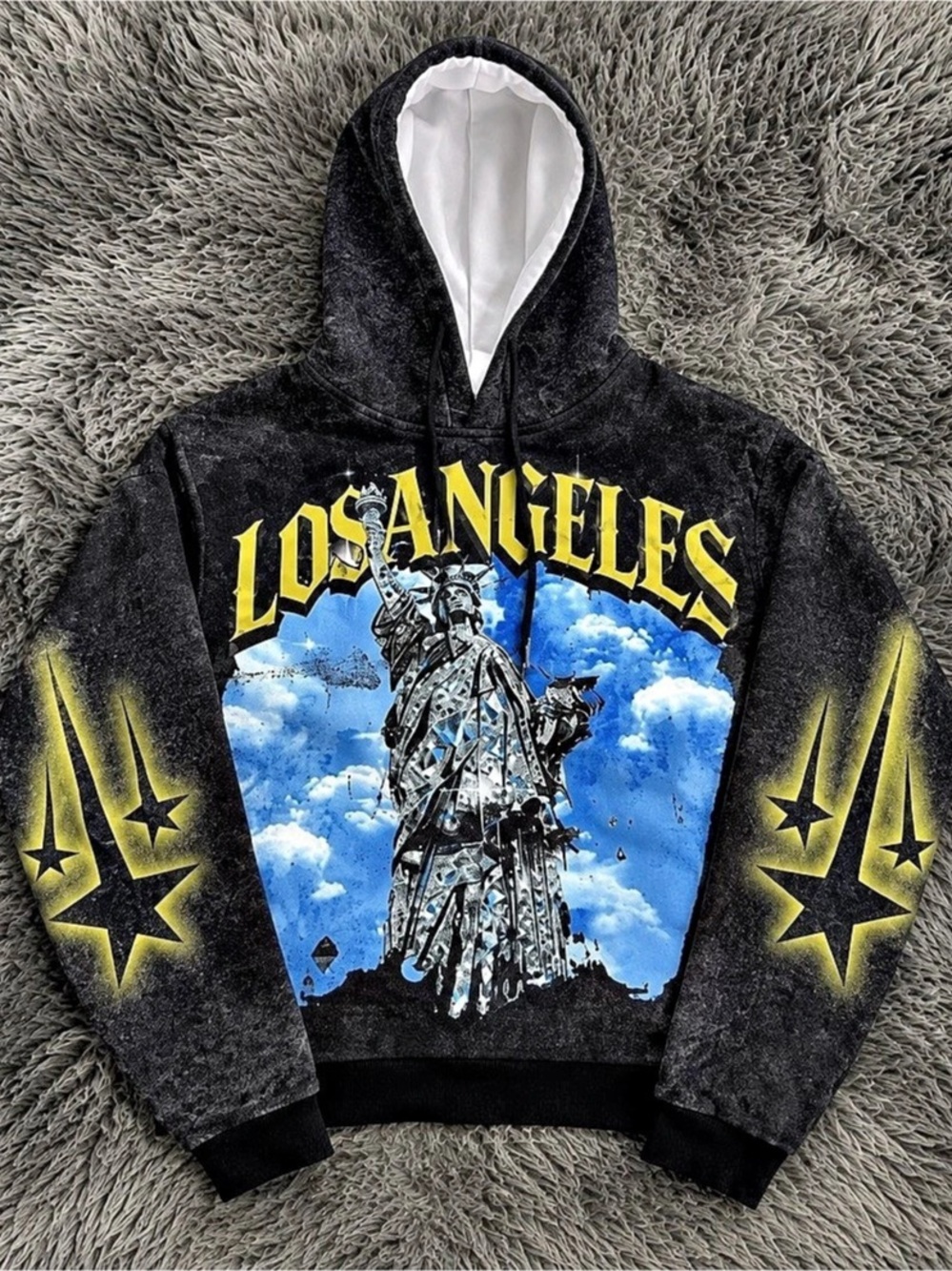 Graphic Los Angeles Hoodie in Black & Yellow Like New